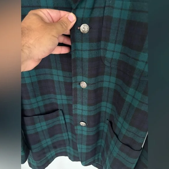 Pendleton Women’s Green & Blue 100% Virgin Wool Plaid Blazer - Picture 6 of 12